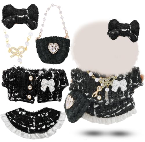 Embravfire Puppenkleidung, geeignet für Puppen, Puppenzubehör, Set mit 1 Oberteil, 1 Kleid, 1 Perlenkette, 1 Handtasche, Geschenk für Jungen und Mädchen, Kleidung, Zubehör, keine Puppe (schwarz) von Generisch