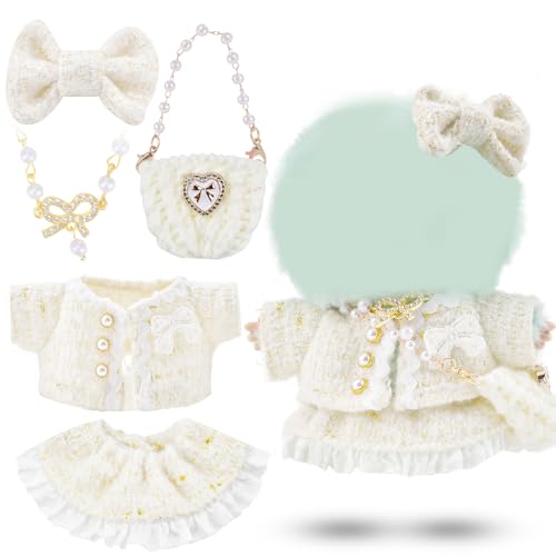 Embravfire Puppenkleidung, geeignet für Puppen, Puppenzubehör, Set mit 1 Oberteil, 1 Kleid, 1 Perlenkette, 1 Handtasche, Geschenk für Jungen und Mädchen, Kleidung, Zubehör, keine Puppe (weiß) von Generisch