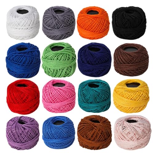 Embroidery Floss 16 Rollen Stickgarn Set Baumwollknäuel Bunt Nylon Faden Zum Stricken Häkeln Nähen Basteln Für Erwachsene Kinder Oma Geschenk Chenille Wolle Zum Häkeln von Generisch