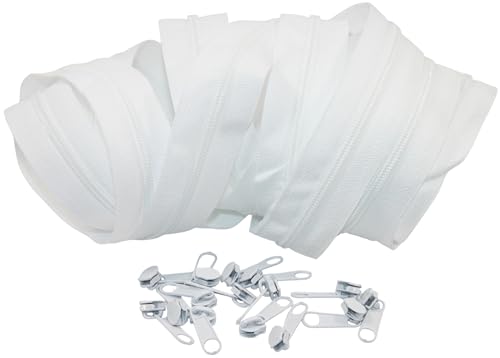 Endlos-Reißverschluss, Weiß mit 15 Zippern, 3mm Spirale, 3m von Generisch
