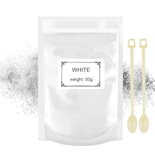 Epoxidharz Farbe 50g, Mica Pulver Natur Metallic Epoxidharz Pigment für Kunstharz Gießharz, Seife, Badebombe, Kerze, kosmetischer, Lidschatten, Nagellack, Schleim (Weiß) von Generisch
