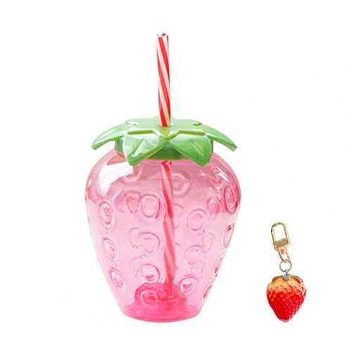 Erdbeerförmige Tasse, Trinkbecher, hawaiianische Party, niedlicher Wasserbecher mit Deckel, Obstform, Kunststoff, verdickter Trinkbecher (Erdbeere) von Generisch