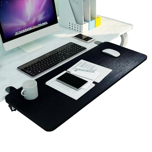 Ergonomische 90° faltbare Schreibtischablage – verstellbare Holz-Tastatur- und Maus-Halterung, C-Klemme, ohne Bohren, 55 x 25 bis 75 x 25 cm, ideal für Heimbüro von Generisch