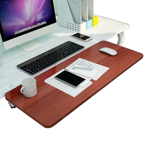 Ergonomische verstellbare Schreibtischablage 90° klappbar - 55x25 bis 75x25cm Holz Tastatur- & Maushalter C-Klemme ohne Bohren Platzsparendes Computerzubehör von Generisch