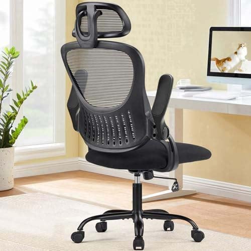 Ergonomischer Büro-Computer-Schreibtischstuhl mit hoher Rückenlehne, Netzstoff, verstellbare Kopfstütze und Lendenwirbelstütze, rollendes Design für Zuhause und Arbeitszimmer, hochklappbare Armlehnen Ergonomischer Büro-Computer-Schreibtischstuhl mit hoher Rückenlehne, Netzstoff, verstellbare Kopfstütze und Lendenwirbelstütze, rollendes Design für Zuhause und Arbeitszimmer, hochklappbare Armlehnen von Generisch