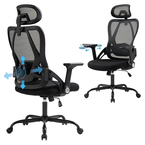 Ergonomischer Bürostuhl, 150 kg, Schreibtischstuhl für schwere Menschen, S-förmiger Netzstoff, Schreibtischstuhl mit verstellbarer Kopfstütze, Lendenwirbelstütze, hochklappbare Armlehnen, atmungsaktiv von Generisch