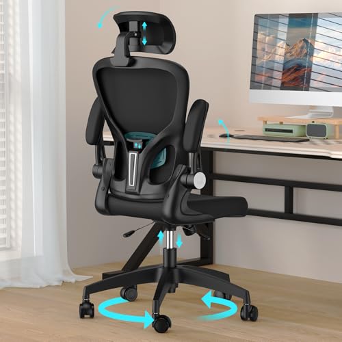 Ergonomischer Bürostuhl, verbesserter weicher Schaumstoffsitz und Kopfstütze, verstellbar, frei kippbar, Netzstoff, Drehstuhl, Schreibtischstuhl mit Lendenwirbelstütze und leisen Rädern, für Zuhause von Generisch