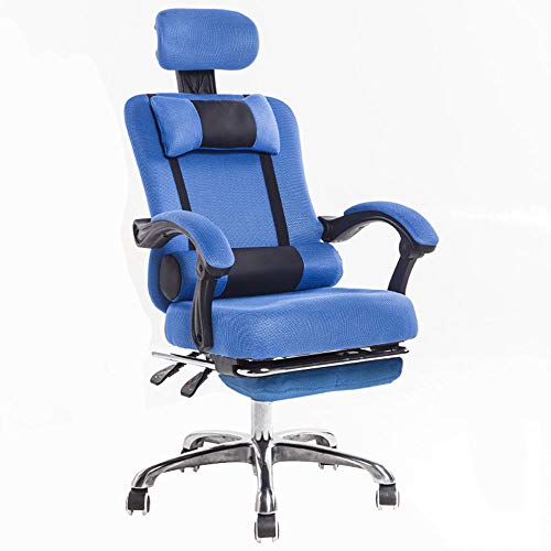 Ergonomischer Bürostuhl aus Netzstoff – Drehstuhl mit hoher Rückenlehne und doppeltem Kissen, einziehbare Fußstütze, breite Rückenlehne, atmungsaktiv, 200 kg Kapazität, 6 Farben erhältlich, Blau von Generisch