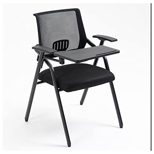 Ergonomischer Bürostuhl aus Netzstoff mit Lendenwirbelstütze, faltbares Design, Rechtshänder, Tablet-Arm und Getränkehalter, Stahlrahmen, ideal für Erwachsene und Studenten (schwarz) von Generisch