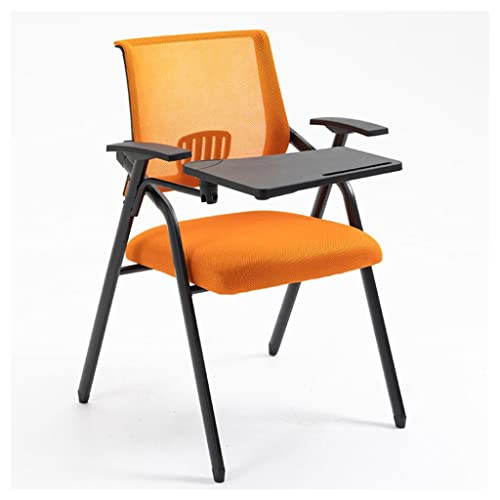 Ergonomischer Bürostuhl aus Netzstoff mit Schreibtisch, faltbarer Computerstuhl für Erwachsene und Studenten, Lendenwirbelstütze, rechte Hand, Tablet-Arm und Getränkehalter, Stahlrahmen, Orange von Generisch
