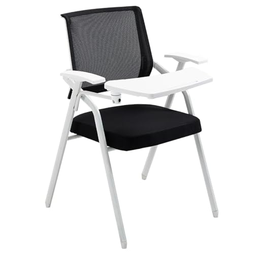 Ergonomischer Bürostuhl aus Netzstoff mit angenähtem Schreibtisch, klappbare Schreibtafel, Metall-Rückenlehne, für Besprechungen, Konferenzräume, Studenten, verstellbarer schwarzer Stuhl für von Generisch