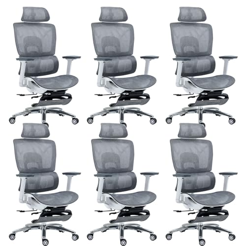 Ergonomischer Bürostuhl mit hoher Rückenlehne aus Netzstoff mit verstellbarer Lendenwirbelstütze und hochklappbaren Armlehnen für Home Office – Rollstuhl (6-teiliges Set) von Generisch