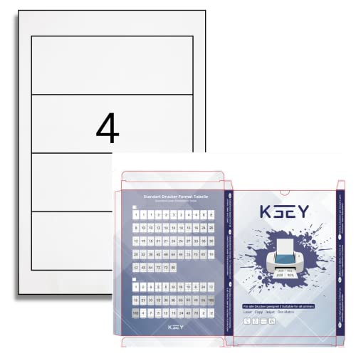 Etiketten selbstklebend, 100 Blatt, weiß, bedruckbar, Universal Klebeetiketten, DIN A4 (192x61mm) von Generisch