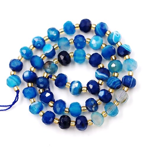 Eu9-k9366 Natursteinperlen für Armbänder, Halsketten, 5 Stränge und eine Rolle, Schnur innen, facettierte Rondelle, blauer gestreifter Achat, 8 mm, 5 Stränge und eine Rolle Eu9-k9366 Natursteinperlen für Armbänder, Halsketten, 5 Stränge und eine Rolle, Schnur innen, facettierte Rondelle, blauer gestreifter Achat, 8 mm, 5 Stränge und eine Rolle von Generisch