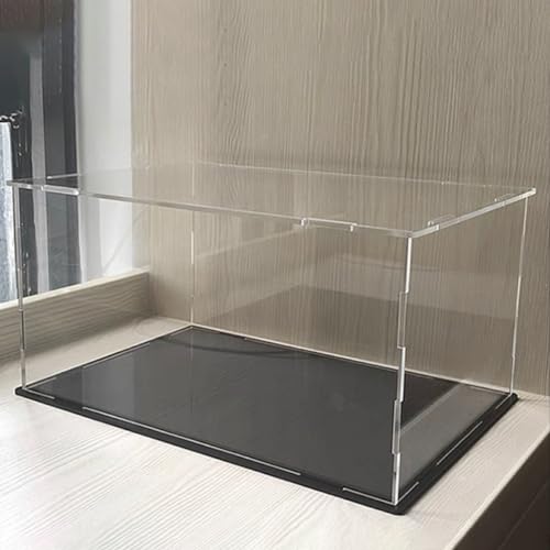 Extra große Acryl-Vitrine für Actionfiguren, Spielzeug und Modelle, transparente Arbeitsplatte (10–70 cm schwarzer Sockel) – perfekt für Puppenhüte und Züge von Generisch