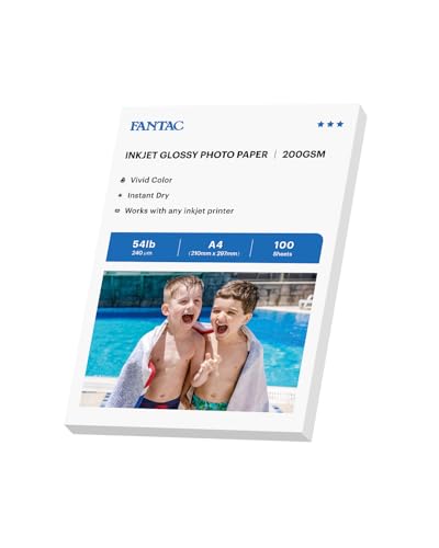 FANTAC glänzendes Inkjet-Fotopapier,210mm*297mm, 200g/m², 100 Blatt, mit Premium Hochglanz Advanced Kunstharz beschichtet, für Canon HP Epson Tintenstrahldrucker von Generisch