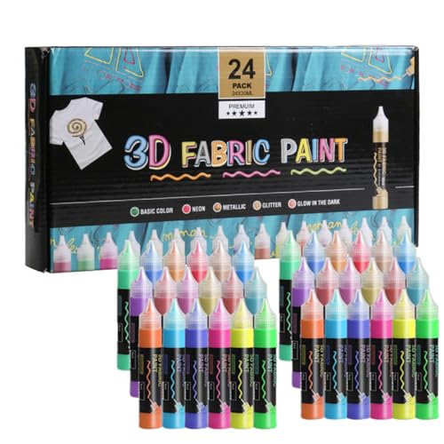 Fabric Paint, Permanent Textile Paint, Waterproof Craft Tool, Vibrant Color Selection, Quick-Dry Formula, Perfect for Canvas Artwork, Clothing Customization, Hat Decoration, and Kids Crafts, 24 Colors Fabric Paint, Permanent Textile Paint, Waterproof Craft Tool, Vibrant Color Selection, Quick-Dry Formula, Perfect for Canvas Artwork, Clothing Customization, Hat Decoration, and Kids Crafts, 24 Colors von Generisch