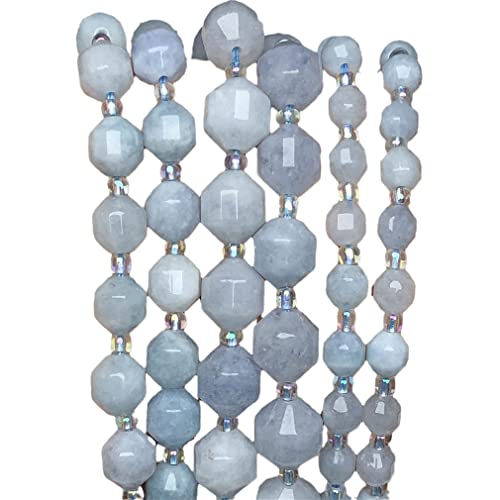 Facettierte Aquamarin-Perlen aus Naturstein, rund, lose Abstandshalter, Perlen für Schmuckherstellung, Armband, Halskette, 38,1 cm, 10 mm, 30–32 Stück von Generisch
