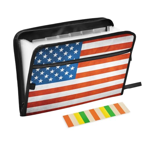 Fächermappe mit Amerika-Flagge, 13 Taschen, Akkordeon-Aktenordner mit Klebeetiketten, Reißverschluss, tragbarer A4-Dokumenten-Organizer für Zuhause, Büro, Schulbedarf Fächermappe mit Amerika-Flagge, 13 Taschen, Akkordeon-Aktenordner mit Klebeetiketten, Reißverschluss, tragbarer A4-Dokumenten-Organizer für Zuhause, Büro, Schulbedarf von Generisch