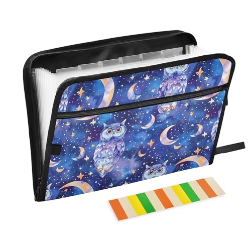 Fächermappe mit niedlichen Eulen und Mond, mit Klebeetiketten, 13 Taschen, Akkordeon-Aktenordner, Dokumenten-Organizer mit Reißverschluss Fächermappe mit niedlichen Eulen und Mond, mit Klebeetiketten, 13 Taschen, Akkordeon-Aktenordner, Dokumenten-Organizer mit Reißverschluss von Generisch