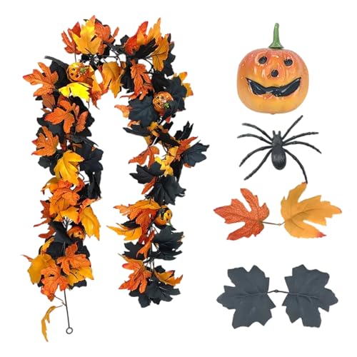 Fall Maple Garland, Halloween Door Garland, Pumpkin Leaves Vines, Flexible Stems, Realistic Texture, Easy Setup, Reusable Decor, Seasonal Accent, Perfect for Tabletop, Fireplace, Porch, (PP) von Generisch