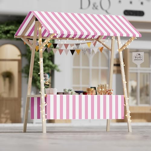 Faltbares Holzregal mit Sonnenschutz, Marktstand aus massivem Kiefernholz, für Bastelmessen und Veranstaltungen (rosa groß), tragbare und langlebige Vitrine von Generisch