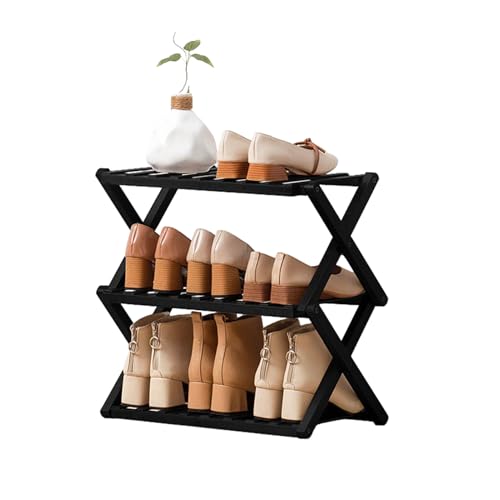 Faltbares Schuhregal aus Bambus, 3-stöckig, platzsparend, keine Montage, vertikales Design für Eingangsbereich, Flur, Schlafzimmer, Wohnung (100 cm) von Generisch