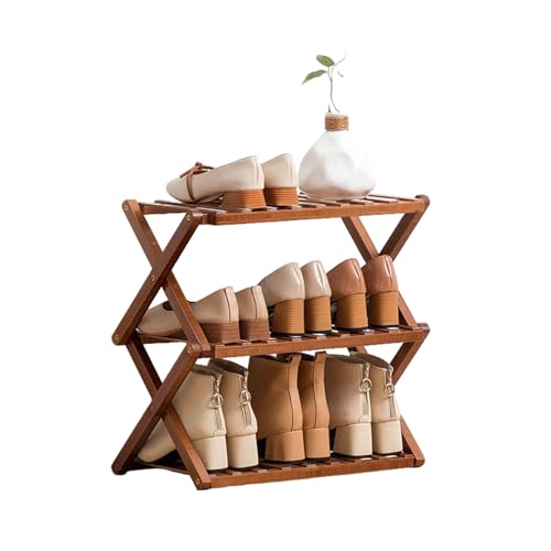 Faltbares Schuhregal aus Bambus, 3-stöckig, vertikale Aufbewahrung, platzsparende Eingangslösung, keine Montage erforderlich, perfekt für Flur, Schlafzimmer, Wohnung (100 cm) von Generisch