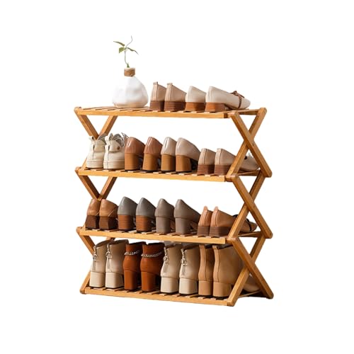 Faltbares Schuhregal aus Bambus, 4 Ebenen, vertikale Schuhaufbewahrung, platzsparende Eingangslösung, keine Montage erforderlich, ideal für Flur, Schlafzimmer, Wohnung (100 cm) von Generisch