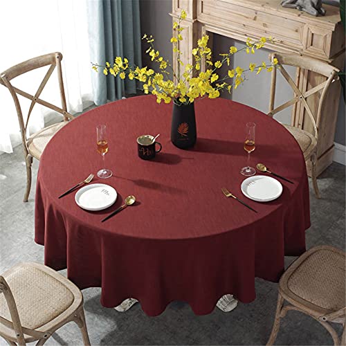 Faltenfreie Tischdecke, rund, aus Baumwollleinen, für Küche, Restaurant und Buffet, 200 cm Durchmesser, Weinrot Faltenfreie Tischdecke, rund, aus Baumwollleinen, für Küche, Restaurant und Buffet, 200 cm Durchmesser, Weinrot von Generisch