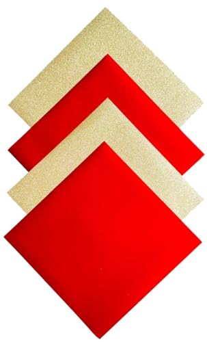 Faltpapier Glitter Gold/ Rot, 32 Blatt, 15x15cm 110g/m2 von Generisch