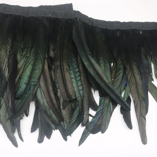 Farbiges Band mit Hahnfedern, Quastenborte, 25–30 cm, gefärbtes Band für Hochzeit, Party, Kleid, Rock, Bastelzubehör, schwarz, 10 m von Generisch