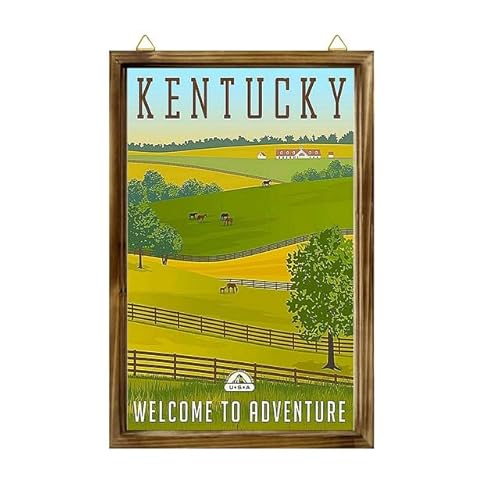 Farmhouse Gerahmtes Holzschild Kentucky Welcome to Adventure Retro United States Travel Art Deco Druck Wandbehang Holz-Bilderrahmen Moderne Heimdekoration 20 x 25 cm von Generisch