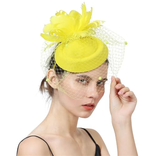 Fascinator-Hut mit Feder, Blume, Netzstoff, Derby, Cocktail, Teeparty, für Damen, Hochzeit, Braut-Kopfbedeckung von Generisch