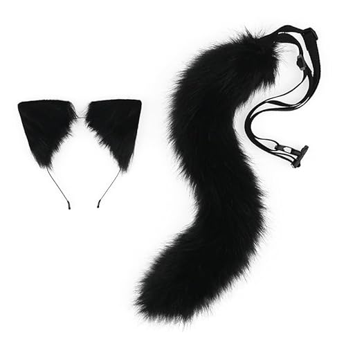 Faux Fox Wolf Ohren Stirnband und Kunstpelz Schwanz für Halloween Cosplay Party Kostüm Zubehör (e) von Generisch