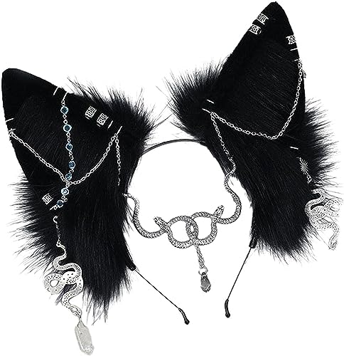 Faux Punk Gothic Schwarz Katze Fuchs Wolf Ohren Cosplay Stirnband Halloween Tier Cosplay Kostüm Zubehör (a) von Generisch