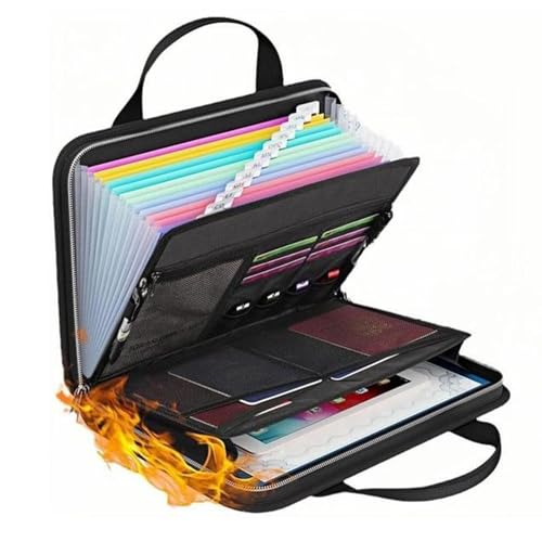 Feuerfeste Dokumentenmappe, feuerfeste Mappe, Fächermappe, Organizer für wichtige Dokumente, feuersichere Tasche, mehrere Taschen mit Griff und Etiketten für A4-Papier von Generisch