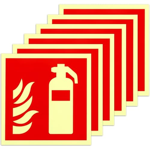Feuerlöscher-Schild, selbstklebend, leuchtet im Dunkeln, PVC-Aufkleber, 15 x 15 cm, für Zuhause, Büro, Lager (6 Stück) von Generisch