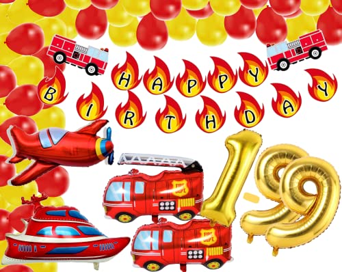 Feuerwehr Party XXL Set Zahl 1-99 Gold 100 cm Auto Boot Flugzeug Folienballon 8. Geburtstag Feuerwehrmann 1-99 Jahre Deko Feuerwehrauto Ballon Sam Kinder Junge Fire Red fireman Feier (Wunschzahl) von Generisch
