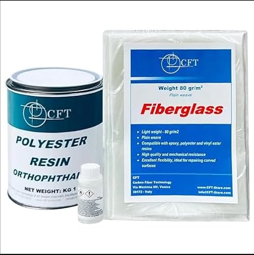 Fiberglas Reparaturset mit 1kg Polyesterharz + 1m² Gewebe 80g/m² | für Auto, Boot, Beton, Holz, Metall | strapazierfähig, langlebig, schleifbar, einfach zu bedienen von Generisch