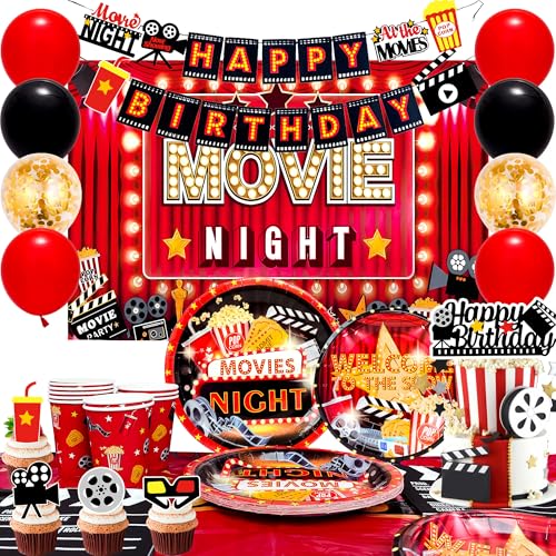 Filmnacht, Geburtstagsparty-Dekorationen, Filmabend, Party-Dekorationen und Geschirr – Filmnacht, Teller, Tischdecke, Servietten, Luftballons, Banner, Hintergrund usw. Filmnacht Dekorationen Filmnacht, Geburtstagsparty-Dekorationen, Filmabend, Party-Dekorationen und Geschirr – Filmnacht, Teller, Tischdecke, Servietten, Luftballons, Banner, Hintergrund usw. Filmnacht Dekorationen von Generisch