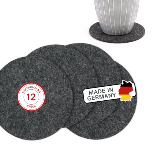 Generisch Filz Untersetzer rund für Gläser, Filzuntersetzer 12 Stück (12er Set), Ø 9,5 cm in anthrazit, 5 mm dick, Glasuntersetzer, Getränkeuntersetzer aus Wolle – Made in Germany, 007921 von Generisch