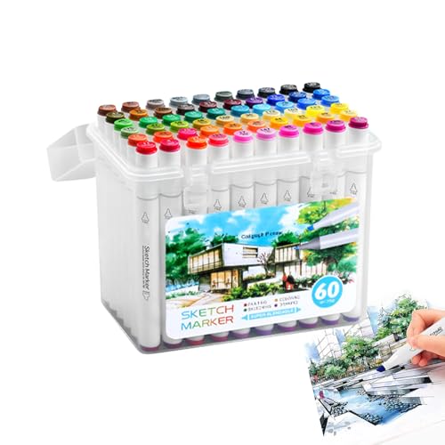 Filzstifte für Kunst – 60 x Farbstifte mit doppelter Spitze – Schulmaterial auf Ölbasis für Scrapbooking, Skizzen, kreative Projekte, schnell trocknend Filzstifte für Kunst – 60 x Farbstifte mit doppelter Spitze – Schulmaterial auf Ölbasis für Scrapbooking, Skizzen, kreative Projekte, schnell trocknend von Generisch