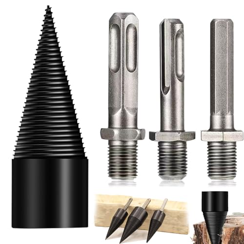 Firewood Drill Bit Set, Wood Log Splitter Firewood Drill Bit, with Removable Screw Hexagon, Square And Round Shanks, for Electric Drills (50mm+3 Handle) von Generisch
