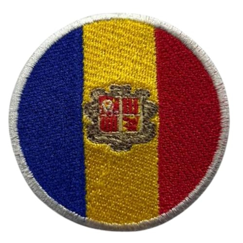 Flagge Patch Rund - 6cm Besticktes Bügelbild Aufbügler Aufnähen - Taktisches Militär Emblem für Jacken, Rucksäcke, Hüte, Westen & Kleidung - Kreisförmige Nationalflagge Patch Andorra von Generisch