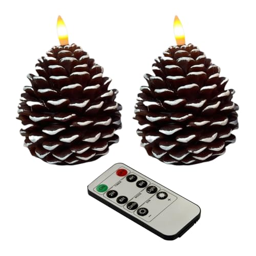 Flameless Candles, LED Pine Cone Lights, 3.94x3.94x4.72 Inches 2-Piece Set with Remote Timer, Real Wax Flickering Glow, Battery Powered Decor for Wedding, Home, Halloween, Holiday Events von Generisch