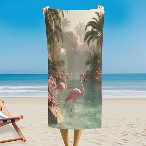 Flamingo Strandtuch - 180 x 80 cm, See Tropische Tiere Palmen Magnetisches Badetuch für Strand Außenbereich, Schwimmen, Sandfrei & Schnelltrocknend Strandhandtuch Handtuch mit Magnetverschluss von Generisch