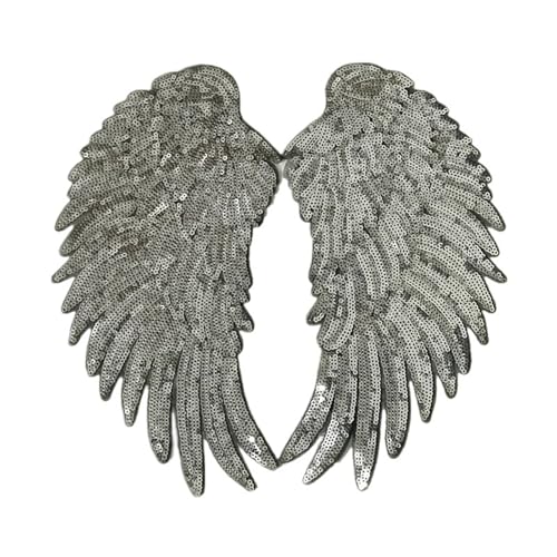 Flügel bestickt – Aufnäher aus Stoff mit Perlen und Pailletten mit selbstklebender Rückseite (Silber) von Generisch
