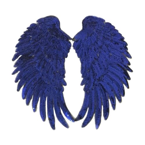 Flügel bestickte Applikation – Aufnäher aus Stoff mit Perlen und Pailletten mit selbstklebender Rückseite (blau) von Generisch