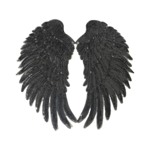 Flügel bestickte Aufnäher – Stoff mit Perlen und Pailletten mit selbstklebender Rückseite (schwarz) von Generisch